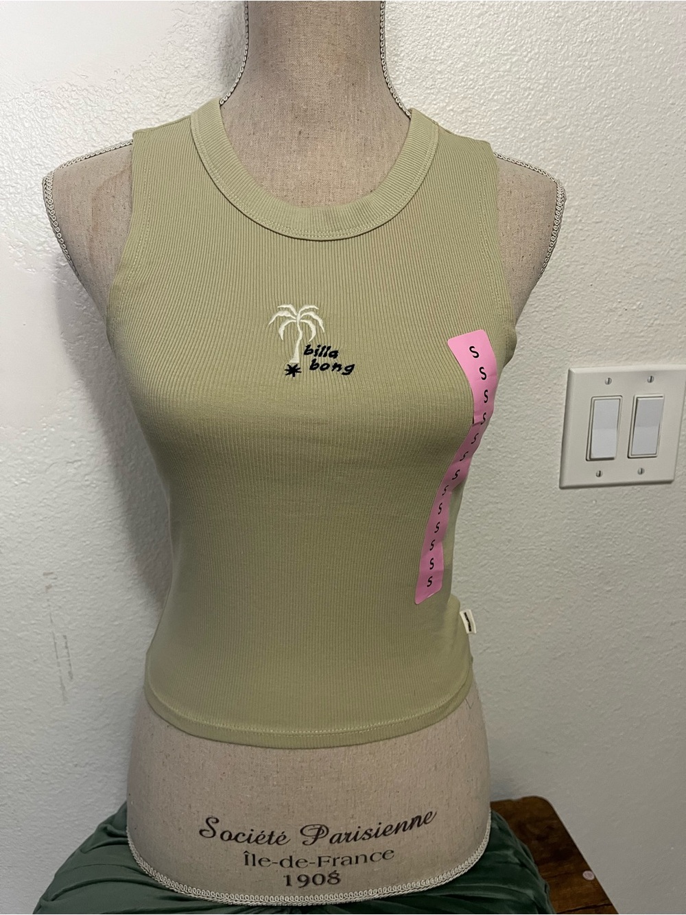 Billabong Olive Green Ribbed Tank with Palm Logo